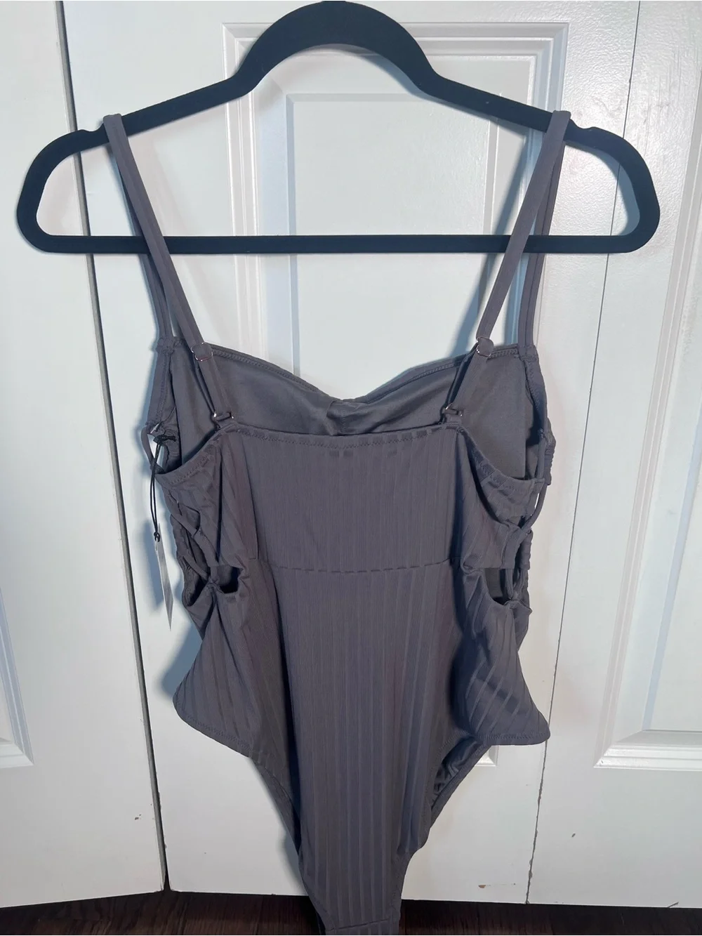Shade & Shore Gray Ribbed One-Piece Swimsuit with Side Cutouts